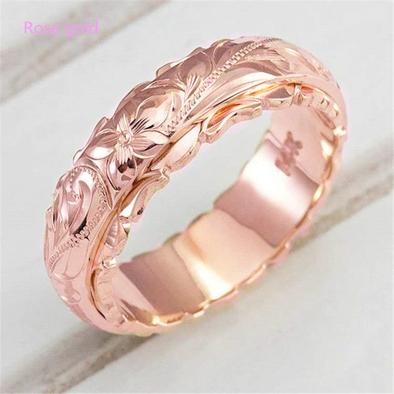 14k Yellow Gold Suspended Carved Rose Flower Ring