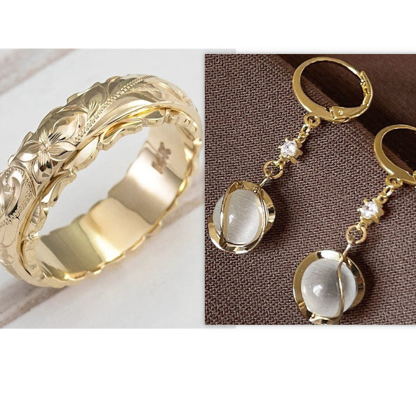 14k Yellow Gold Suspended Carved Rose Flower Ring