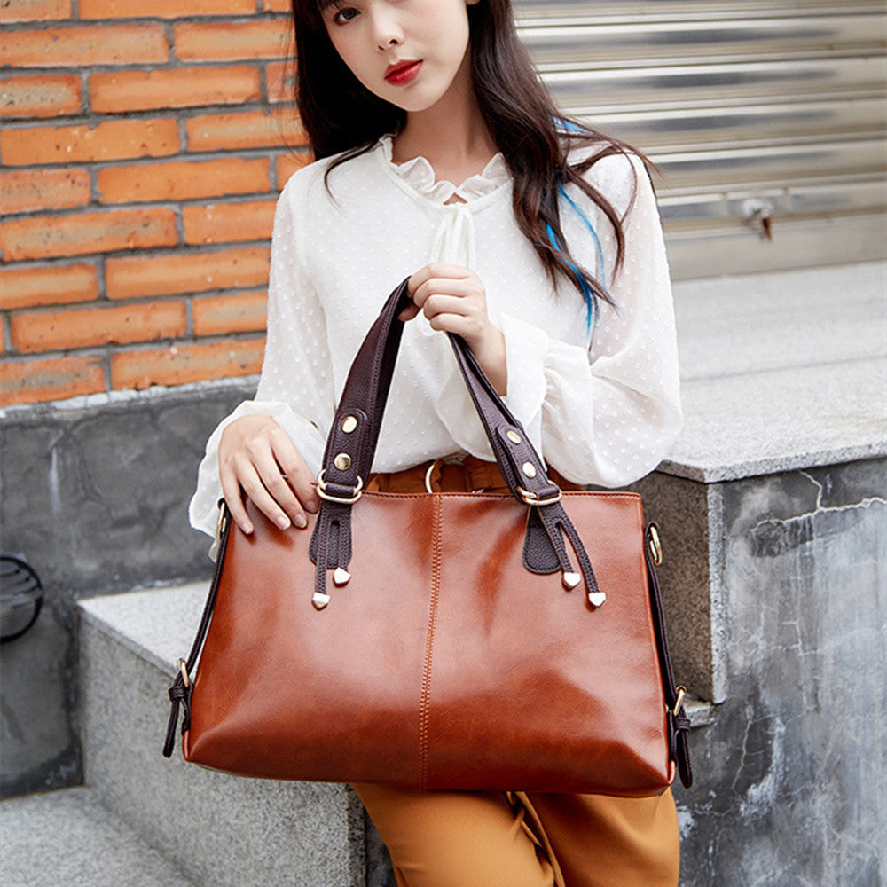 Women's Large Capacity Soft Leather Shoulder Messenger Handbag