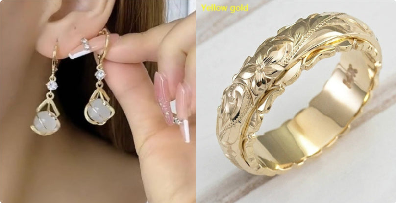 14k Yellow Gold Suspended Carved Rose Flower Ring