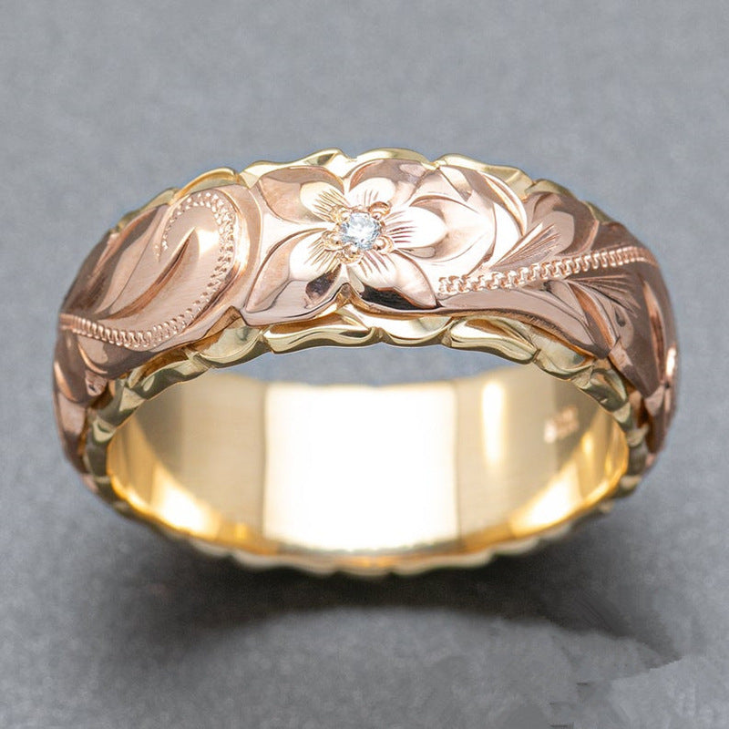 Exquisitely Carved Rose Two-tone Ladies Ring