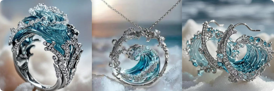 Stainless Steel Spray Necklace Golden Set Silver