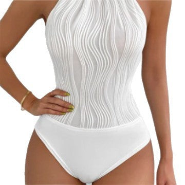 Womens Sexy Backless High-waisted One-piece Swimsuit