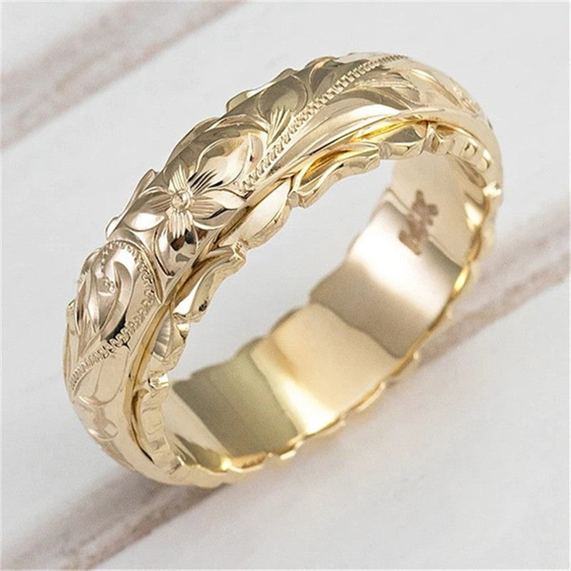 14k Yellow Gold Suspended Carved Rose Flower Ring