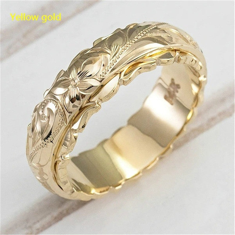 14k Yellow Gold Suspended Carved Rose Flower Ring