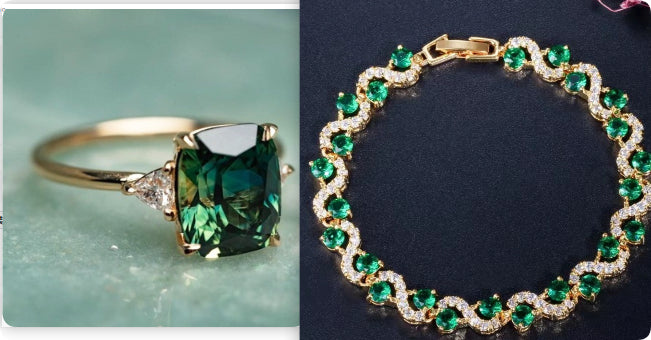 European And American Fashion Retro Inlaid Square Green Gem Four-claw Ring Engagement Ring Inlaid