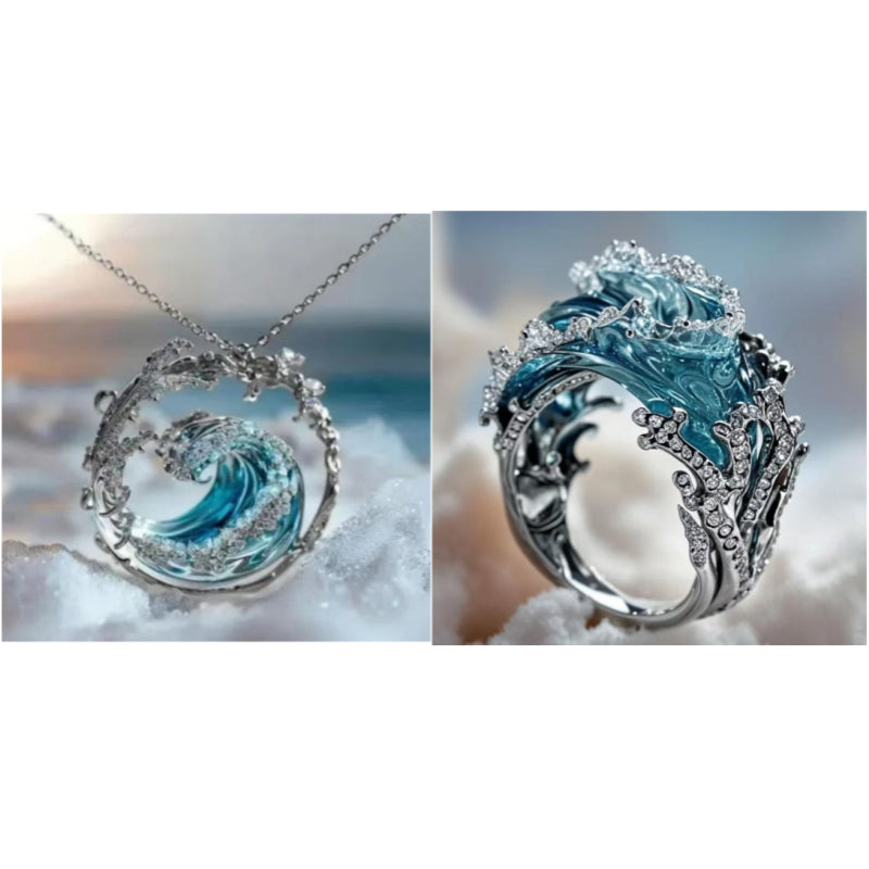 Stainless Steel Spray Necklace Golden Set Silver