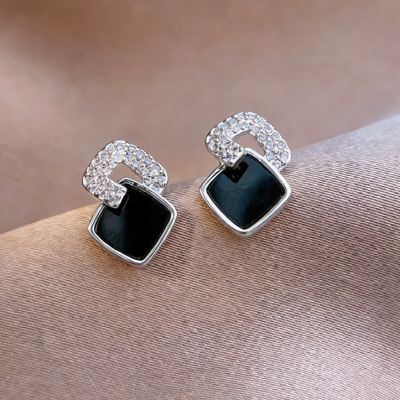Versatile Minimalist Black Cubic Zirconia Square Stud Earrings