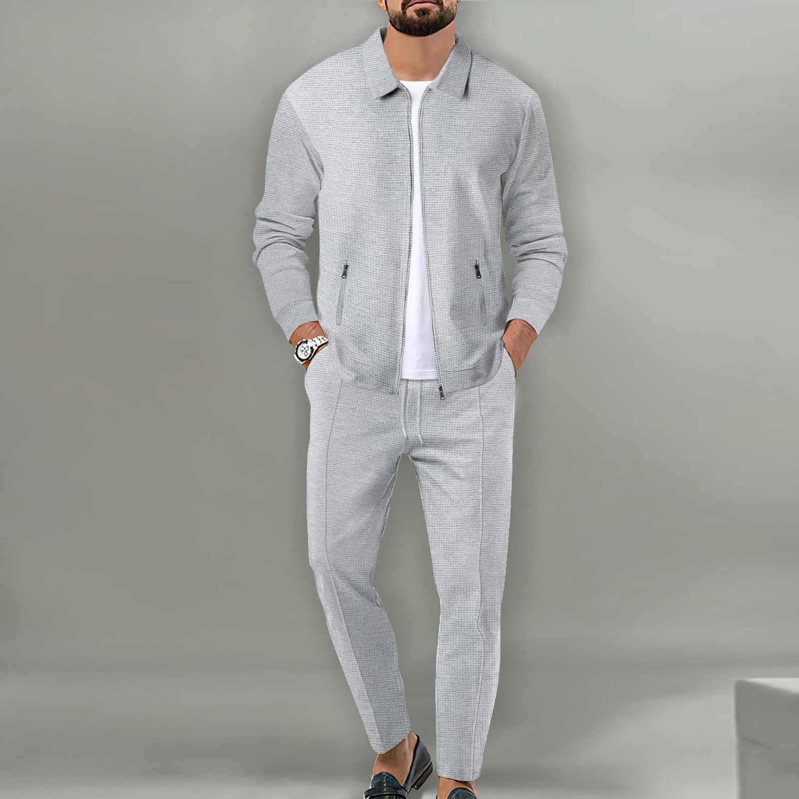 Coat Men's Autumn Zipper Pocket Lapels Slim-fit Cardigan Jacket Suits